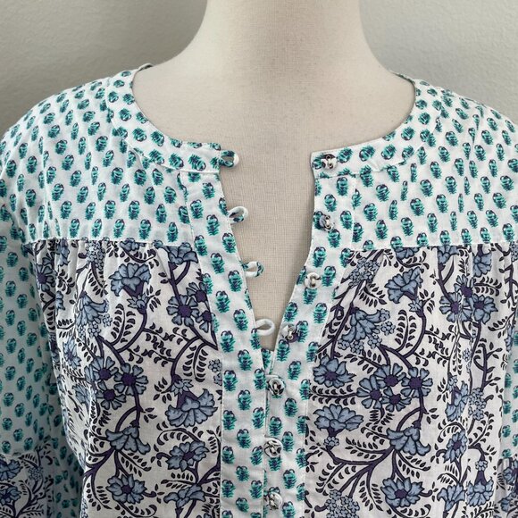 Sundance Womens Medium Cotton Floral Blouse Button Front Boho Long Sleeve Shirt - Picture 2 of 11